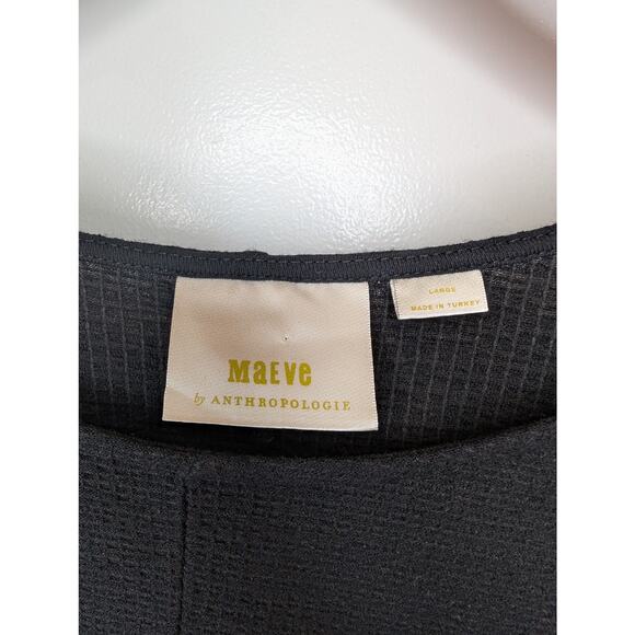 Anthropologie Maeve Black Textured Knit Oversized Crop Top Boxy Boho Large - Picture 2 of 8